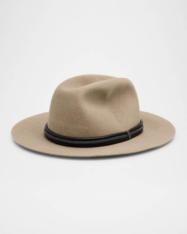 Wool Felt Fedora with Leather and Monili Band